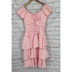 Vintage Nadine Pink Ruched Ruffle Tiered Rosette Party Prom Dress Barbiecore S
